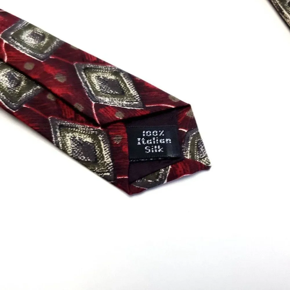Henry‎ Grethel Red Tan Abstract Print Short Wide Silk Tie